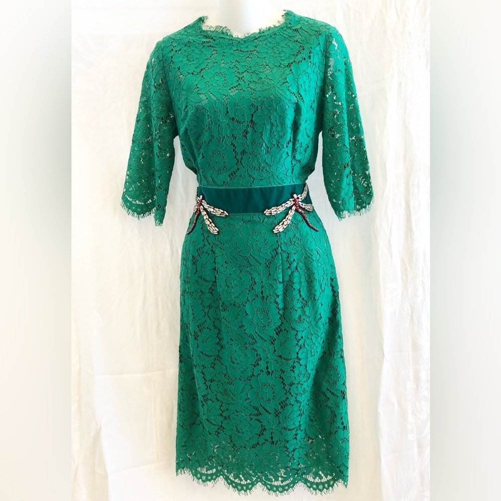 GUCCI Green Lace Crystal Dragonfly Dress 40 4 $3K